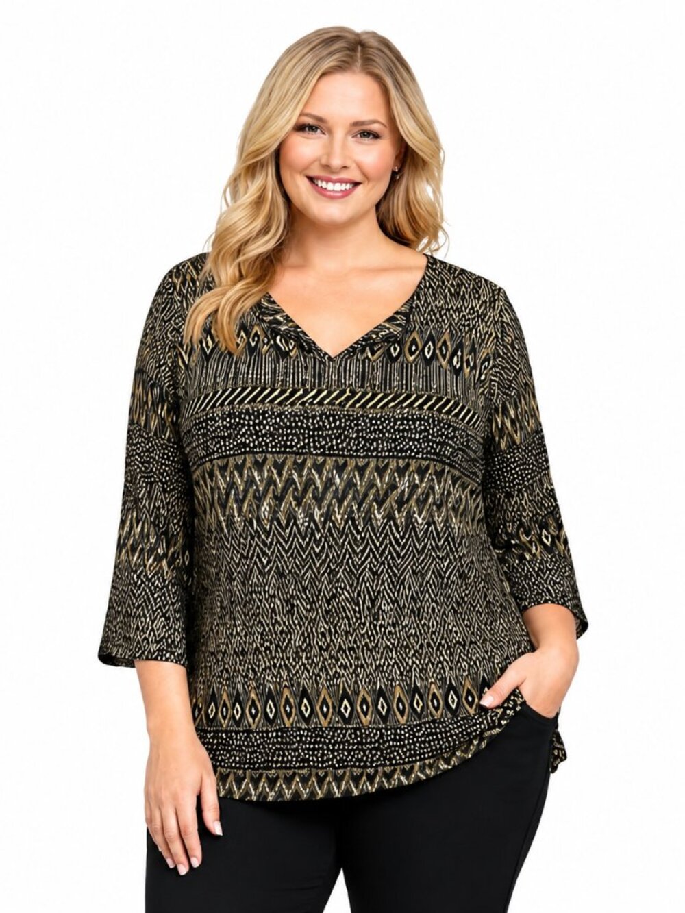 Chico’s Knit Gold Metallic Tunic Top Size 2  (12) Large